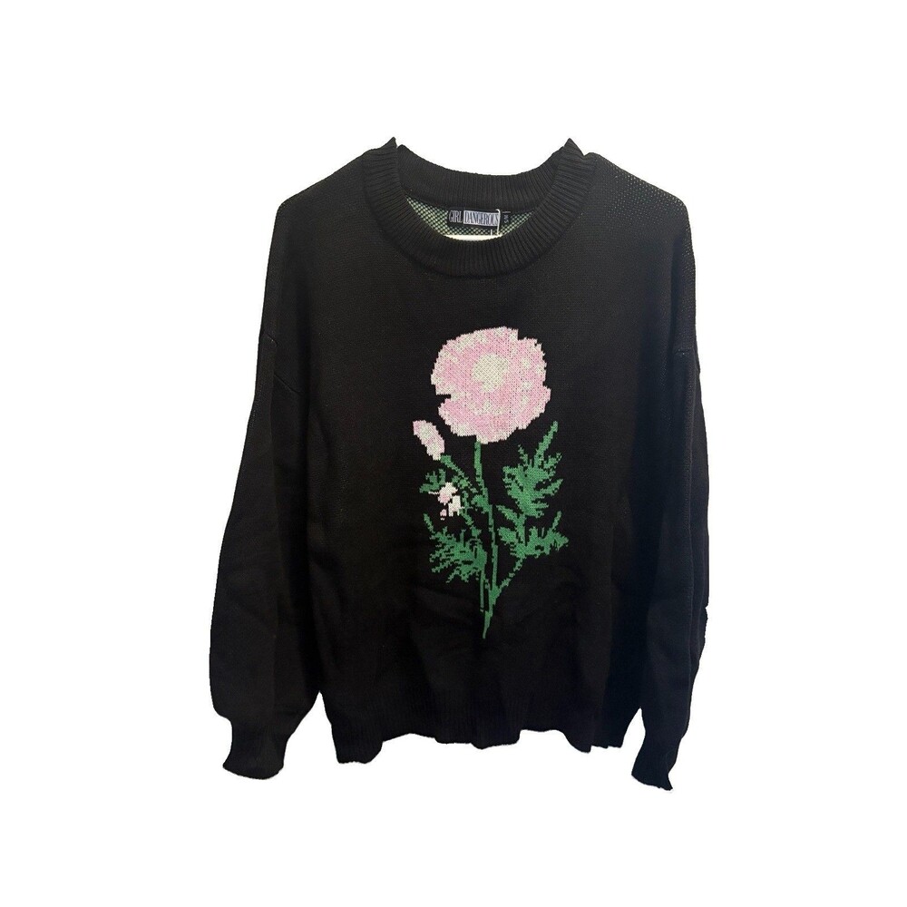 Girl Dangerous Sweater Sweatshirt Women’s Sz S/M Black Flower Floral NEW NWT